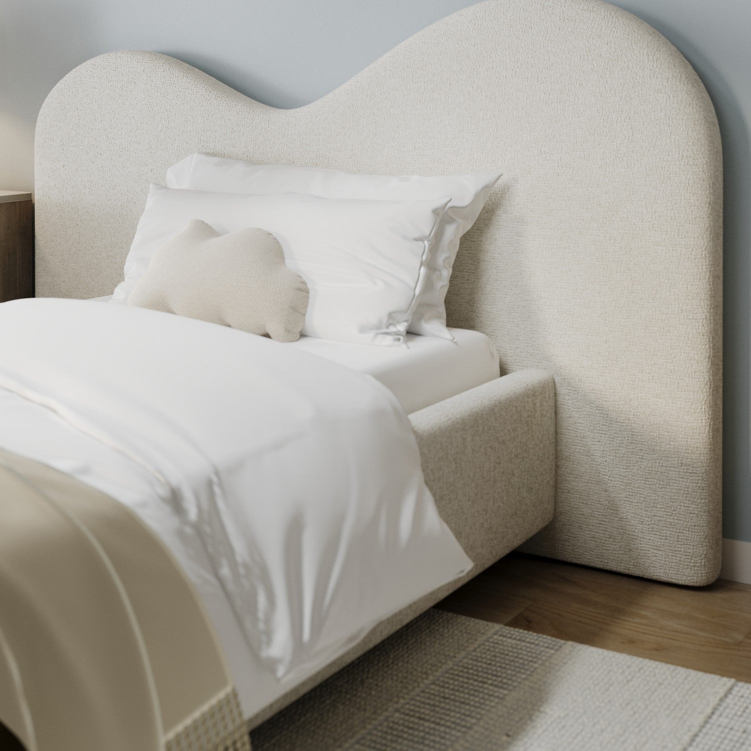 Angle Single Bed with Wide Curved Headboard