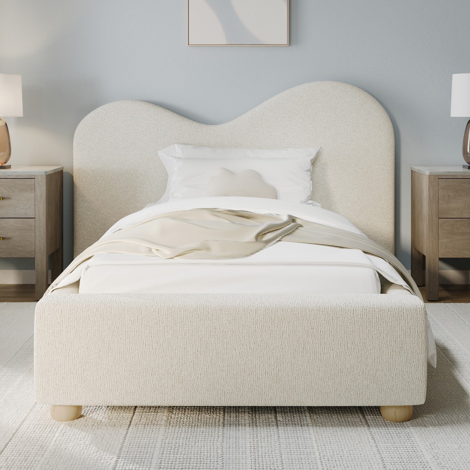 Angle Single Bed with Wide Curved Headboard