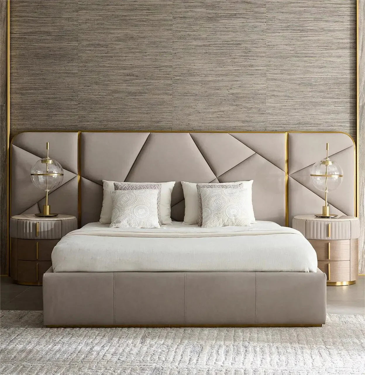Regalia Grand Luxe Italian Leather Bed With Geometric Headboard