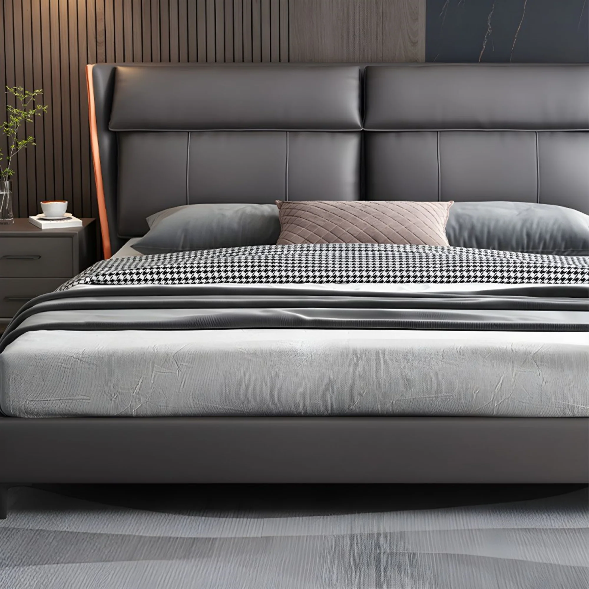 Armani Grey Upholstered Bed In Leatherette