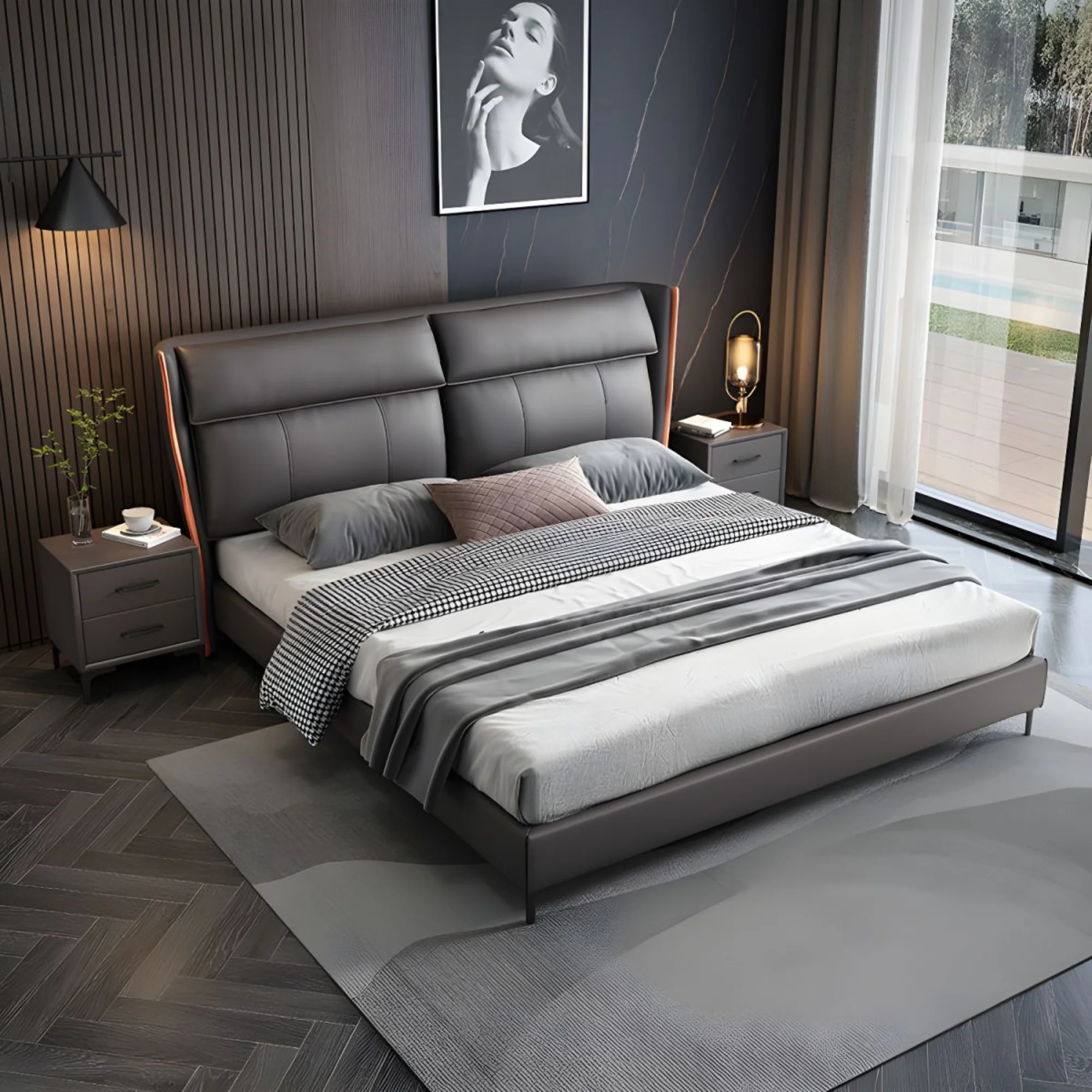 Armani Grey Upholstered Bed In Leatherette