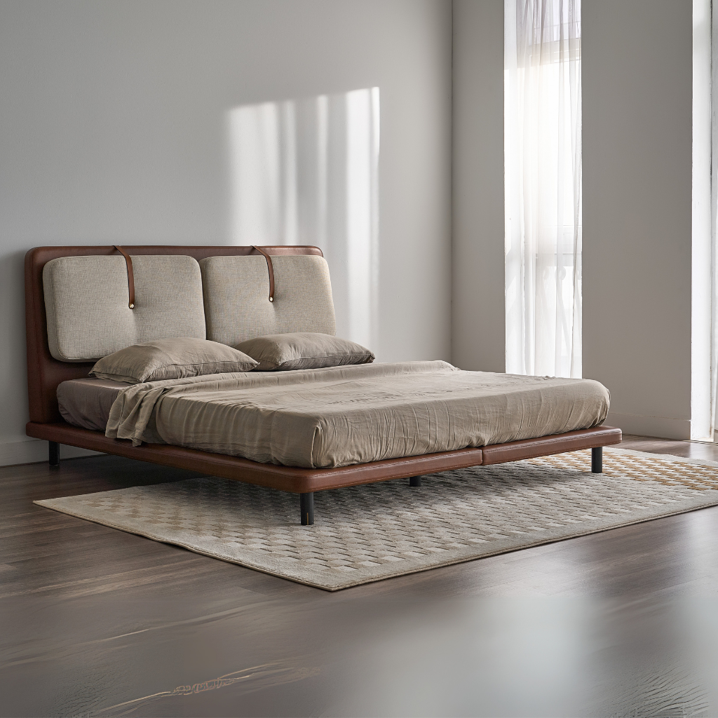 Luxe Strap Upholstered Sleek Bed Without Storage In Leatherette