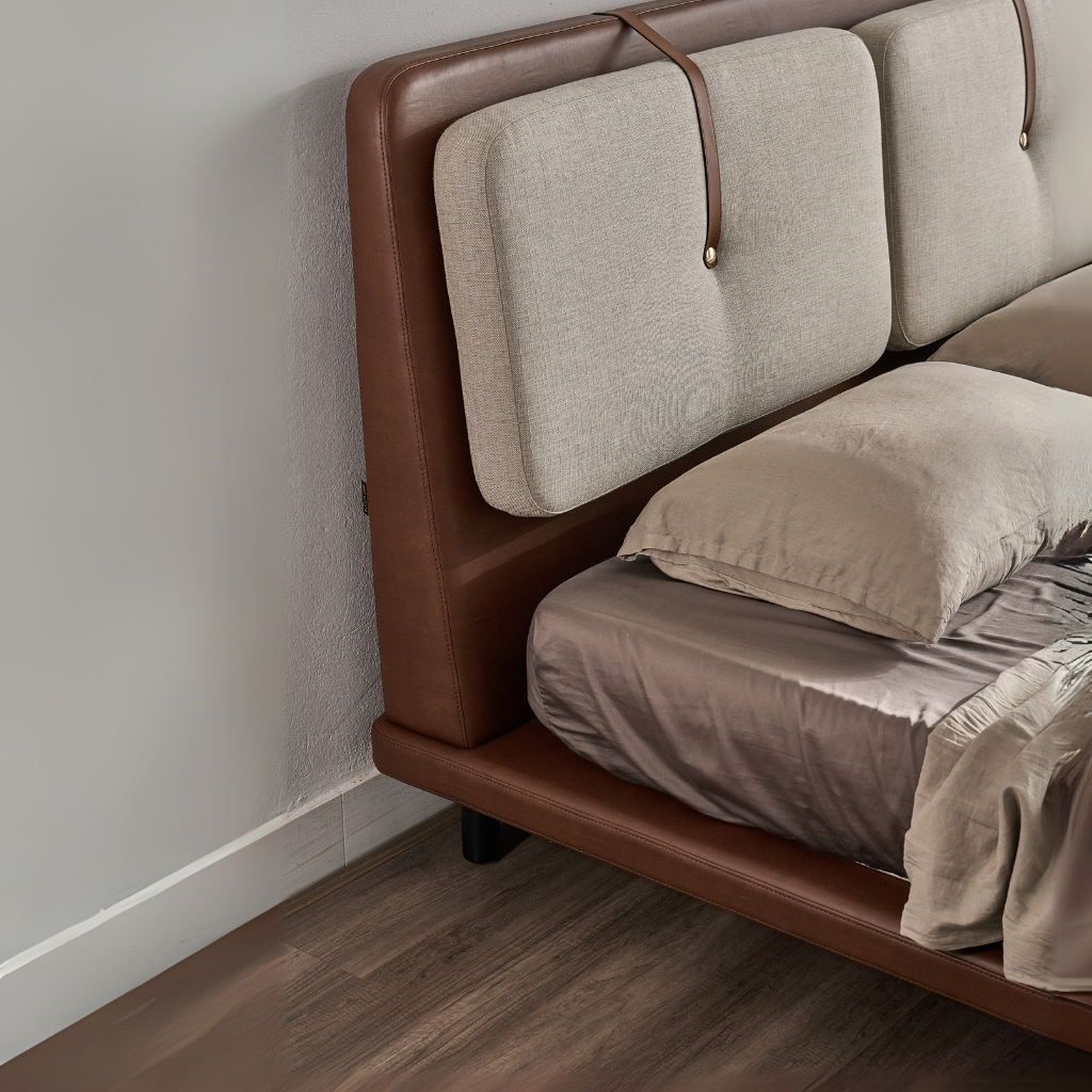 Luxe Strap Upholstered Sleek Bed Without Storage In Leatherette