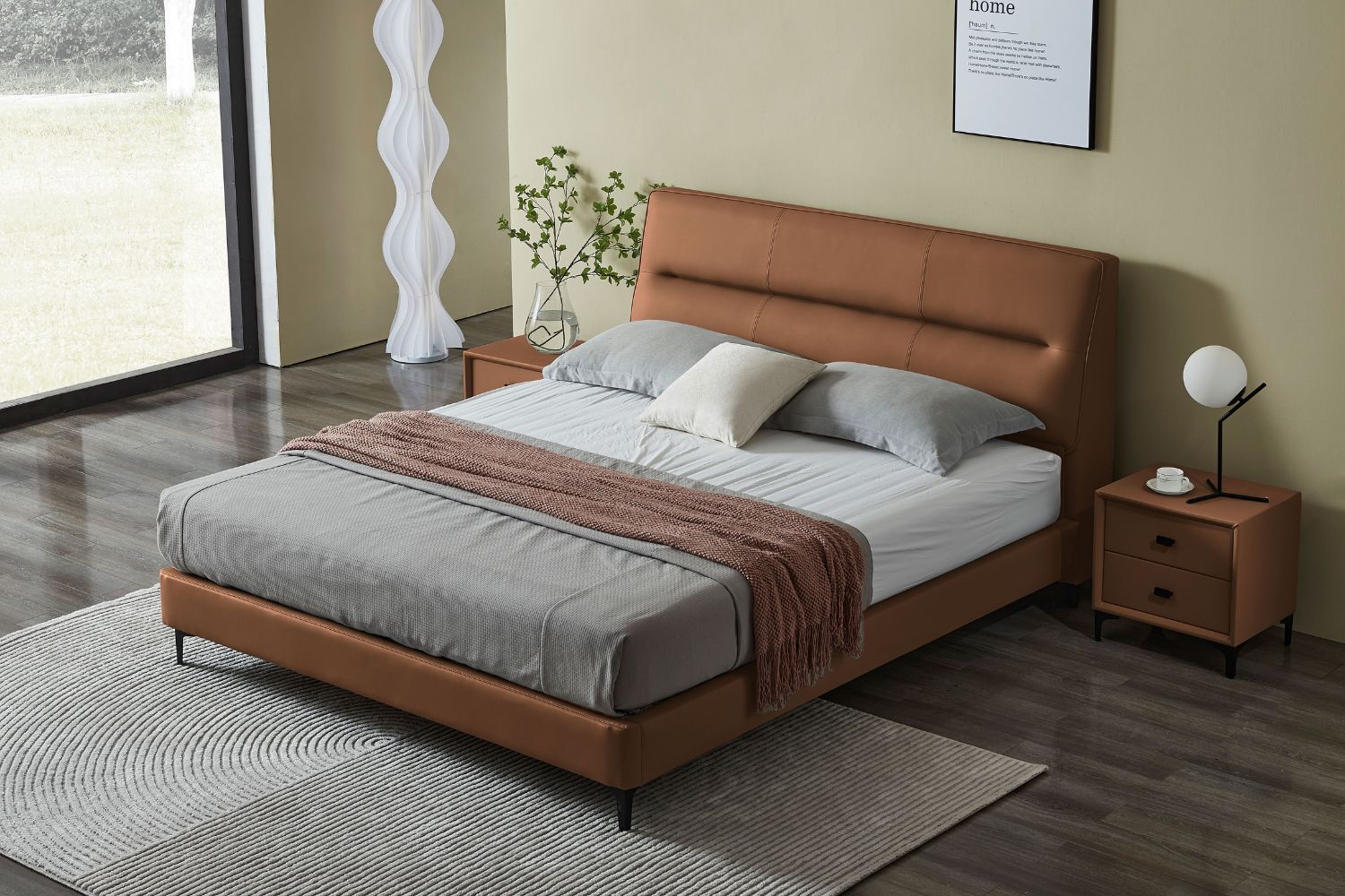 NovaLine Upholstered Sleek Bed In Leatherette With No Storage