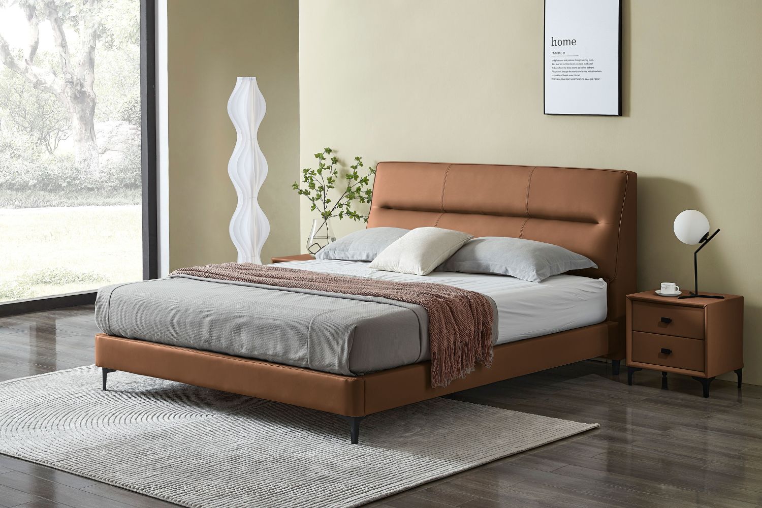 NovaLine Upholstered Sleek Bed In Leatherette With No Storage