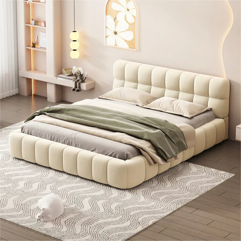 Mellow Plush Grid Tufted Upholstered Bed