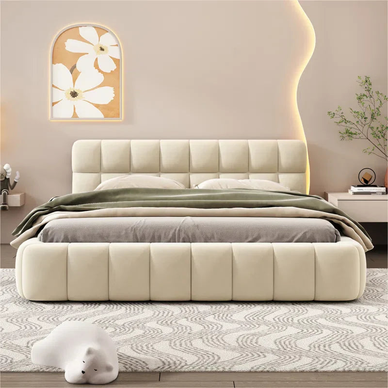 Mellow Plush Grid Tufted Upholstered Bed