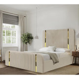 Aurum Crest Velvet Upholstered Bed with Gold Accents