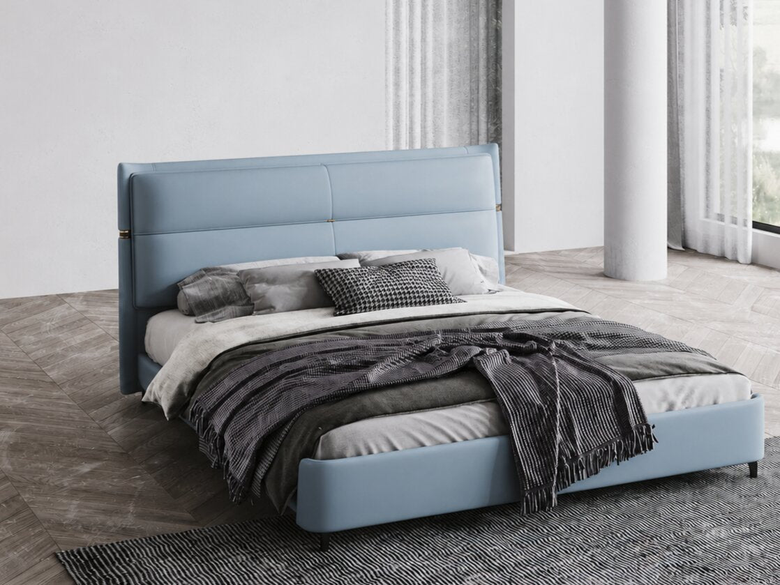 Versace Sky Blue Upholstered Bed In Leatherette