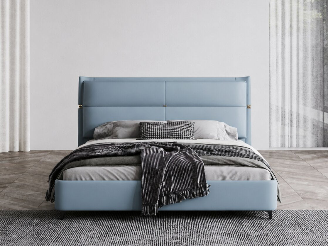 Versace Sky Blue Upholstered Bed In Leatherette