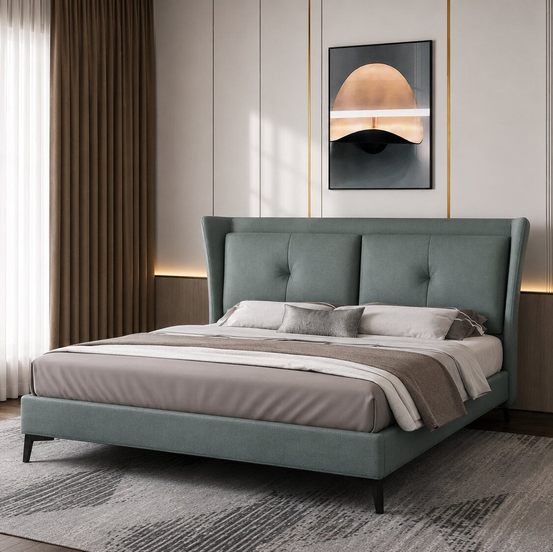 Zephario Luxe Wingback Upholstered Bed In Leatherette