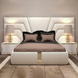 Beige Large Upholstered Headboard Bed