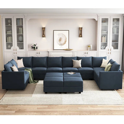 HONBAY Velvet Convertible Modular Sofa Set for Living Room Combination Sectional Couch Sofa