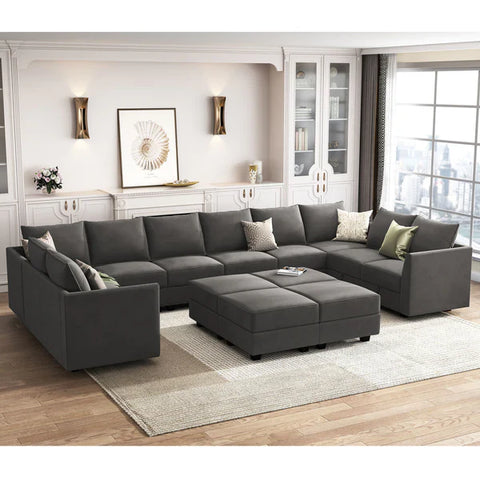 HONBAY Velvet Convertible Modular Sofa Set for Living Room Combination Sectional Couch Sofa