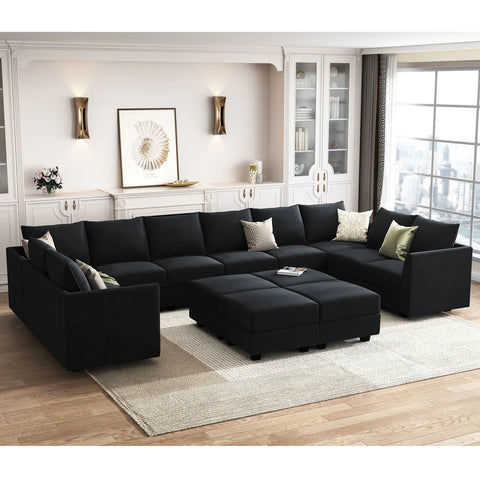 HONBAY Velvet Convertible Modular Sofa Set for Living Room Combination Sectional Couch Sofa