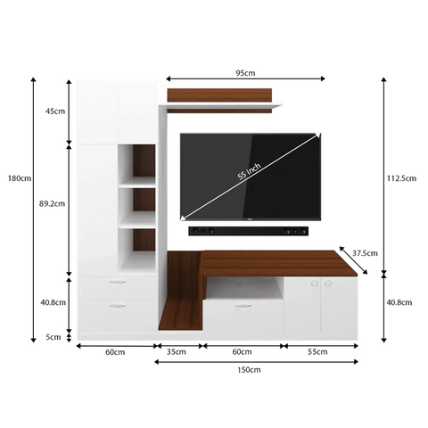 Edon TV Unit -Frosty Walnut -Upto 55 inches TV