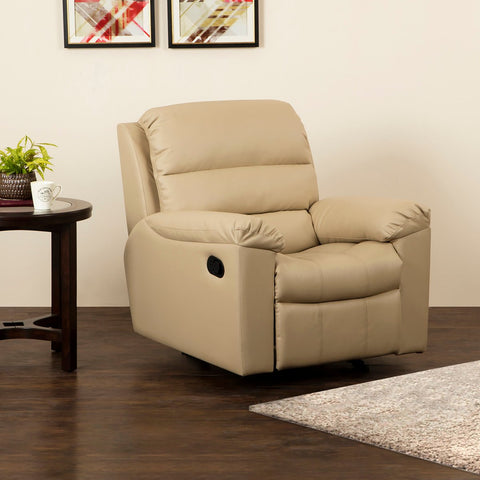 Petals Solid Beige Faux Leather Manual 1-Seater Recliner