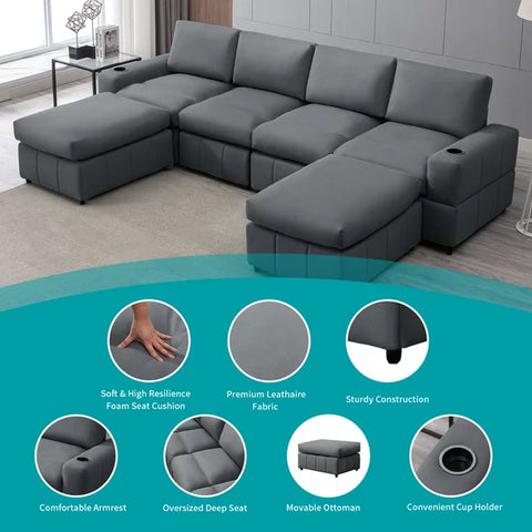 Modular Tufted Lounge Couch Set with Ottomans