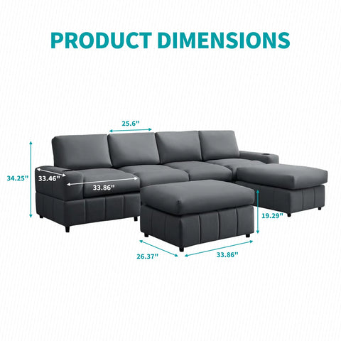 Modular Tufted Lounge Couch Set with Ottomans