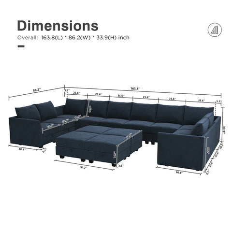 HONBAY Velvet Convertible Modular Sofa Set for Living Room Combination Sectional Couch Sofa