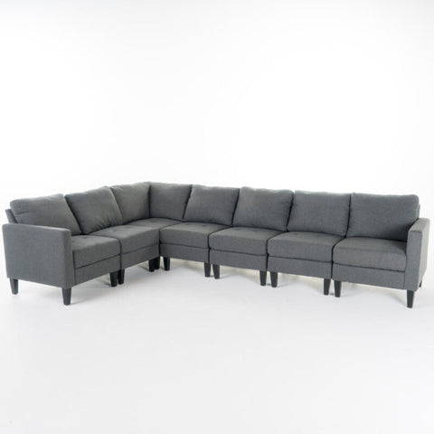 7 Piece Dark Grey Fabric Sectional Couch