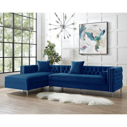 Arzo Modern Luxury Velvet Upholstered Chesterfield L Sofa