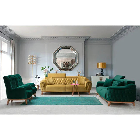 Turkish Bobran Modern Luxury sofa in velvet "Dusky Yellow Green Combination"