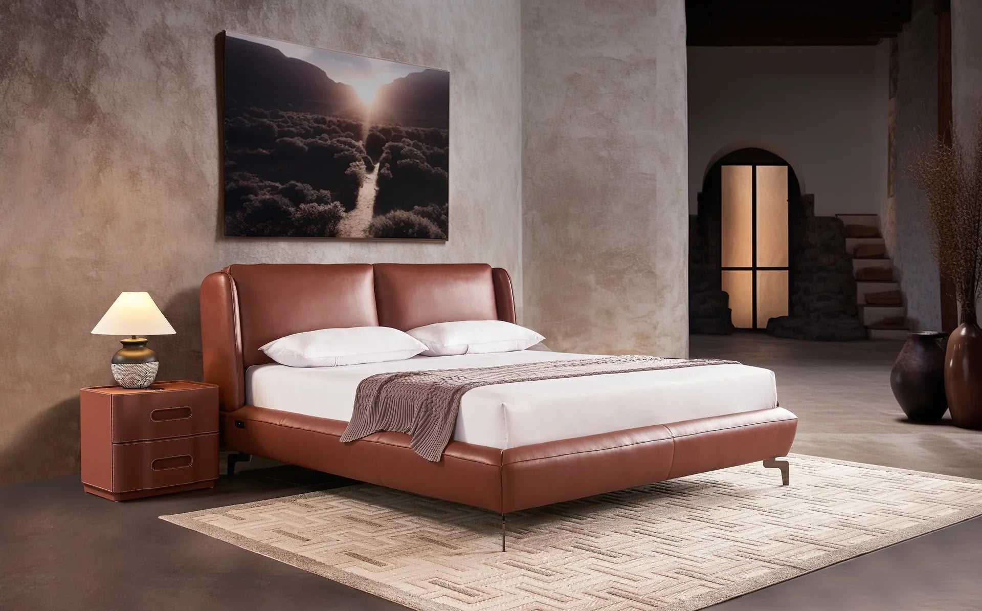 Verona Classic Italian Leather Upholstered Bed