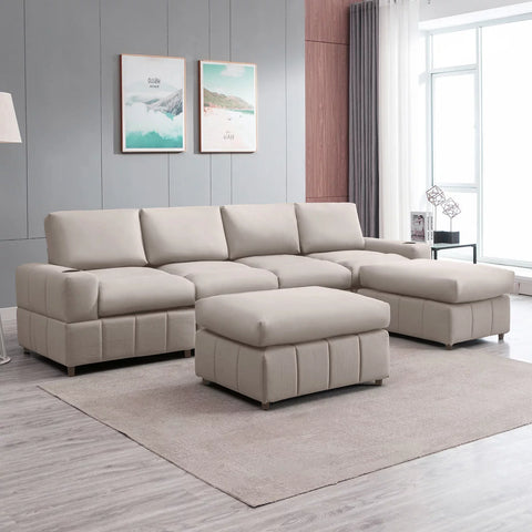 Modular Tufted Lounge Couch Set with Ottomans