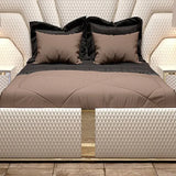 Beige Large Upholstered Headboard Bed