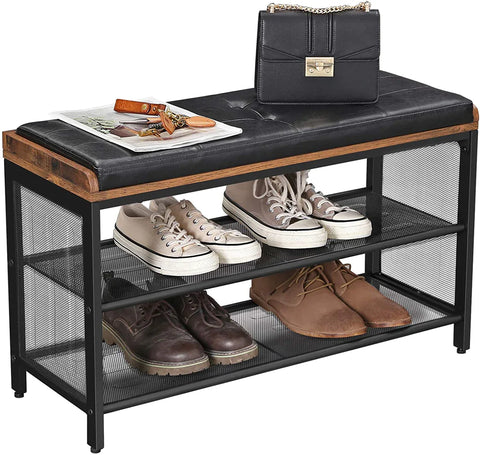 Shoe Rack With Seat, Storage Bench with Mesh Shelf