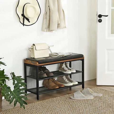 Shoe Rack With Seat, Storage Bench with Mesh Shelf