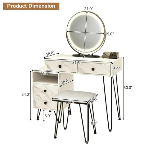 Round Mirror White Dressing Table