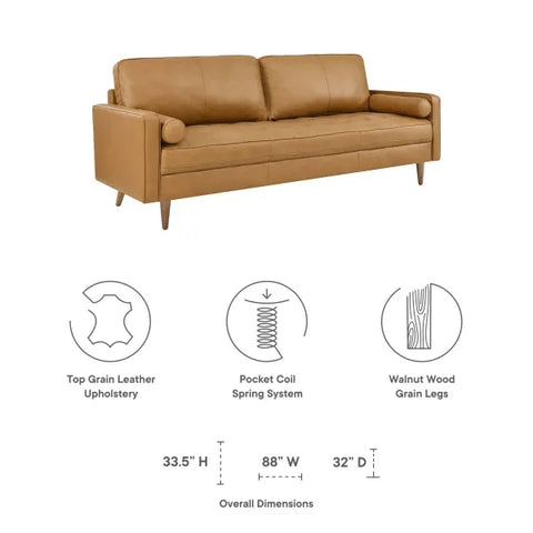 Valour Genuine Top Grain Cognac Leather Sofa