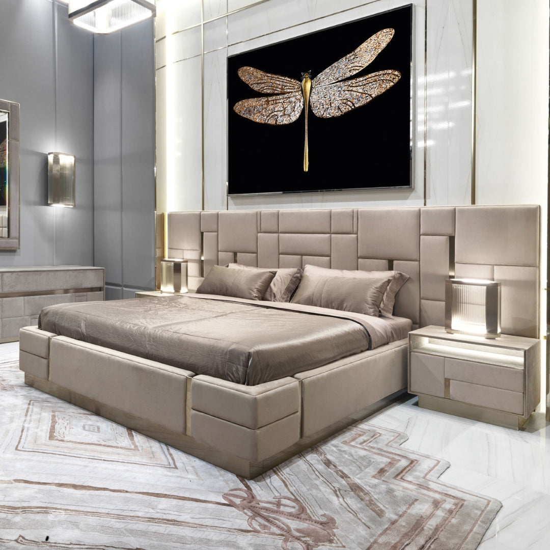 Eulo Luxury Upholstered Bed with side tables