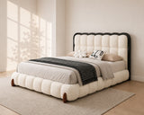 Hermes Cream Scallop Upholstered Bed In Boucle