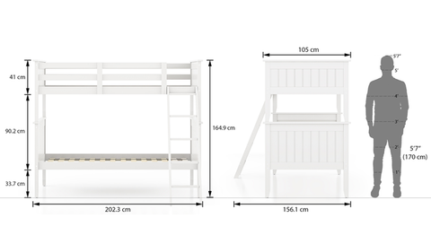 Wood Bunk Bed In White Colour TMT (705)