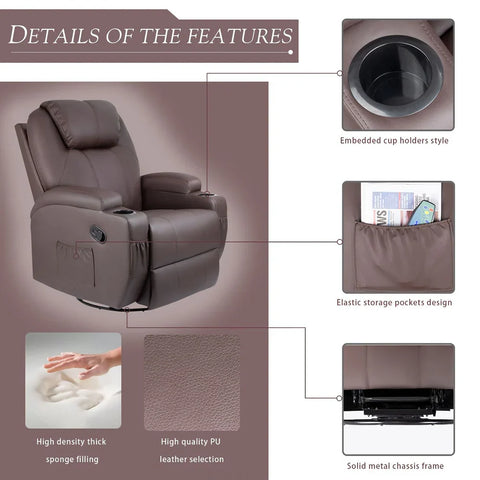 Home Recliner Chair Rocking, Rotating, with reclining