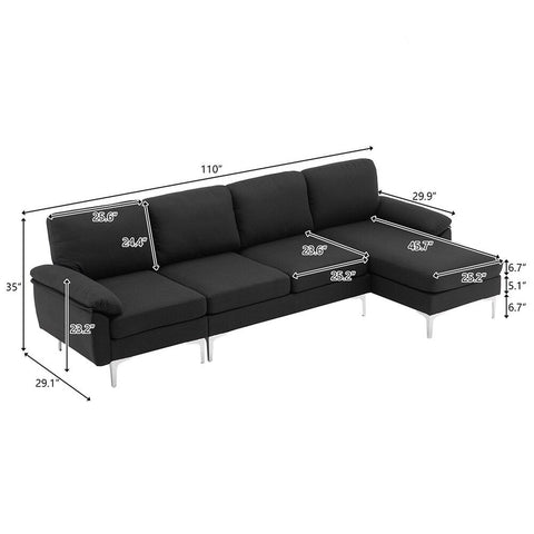 L shape Fabric Sofa With SS Legs