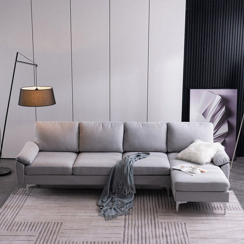 L shape Fabric Sofa With SS Legs