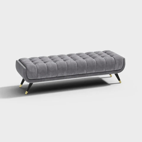 Modern Gray Bedroom Bench Velvet Upholstery Wooden Legs