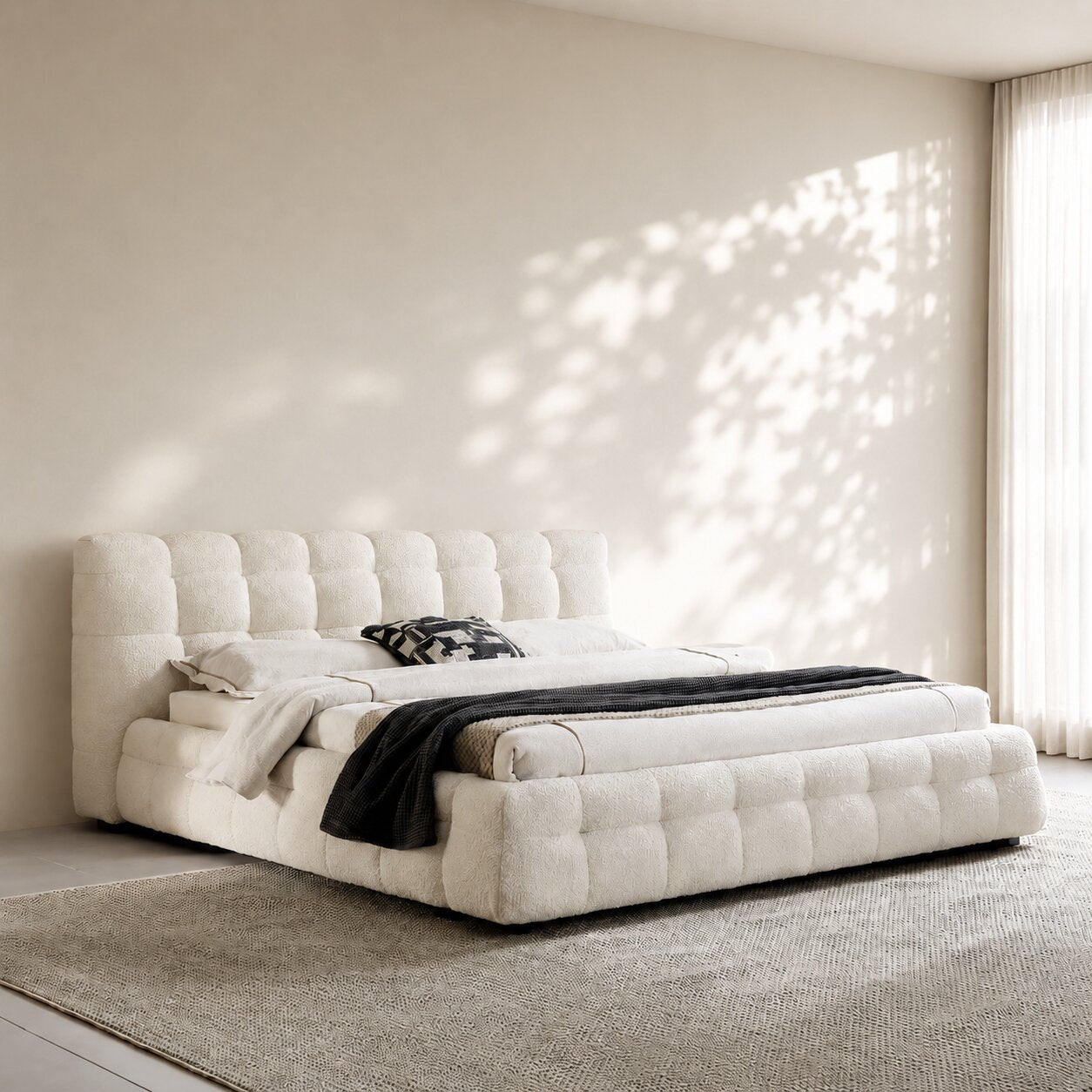 Marshmelle Upholstered Bed In Boucle Fabric