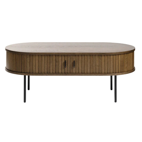 Nicola Mid-Century Modern Rounded Sliding Door Coffee Table