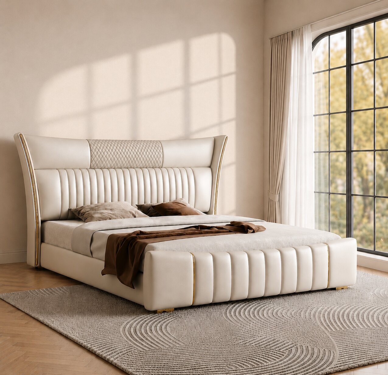 Valentino Crest Luxe Upholstered Bed In Leatherette