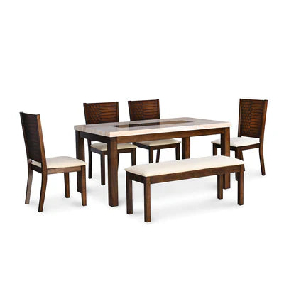 Marble Top Wooden Rounded 4 Seater Dining Set (605)