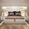 Beige Large Upholstered Headboard Bed