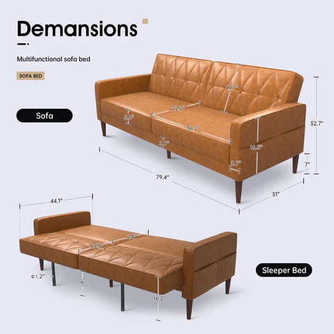 Wide Sofa Futon PU Leather/Velvet Loveseat Folding Sleeper Tufte