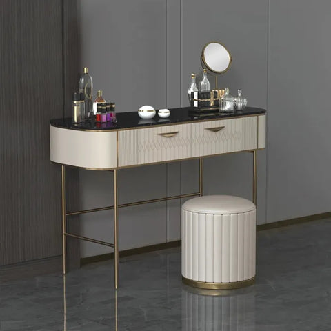 Ira Luxury Makeup Vanity Faux Marble Top Dressing Table With Gold Finish