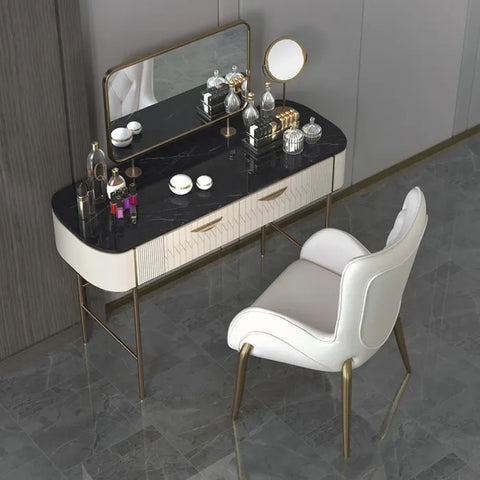 Ira Luxury Makeup Vanity Faux Marble Top Dressing Table With Gold Finish