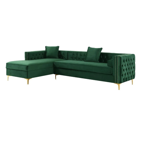 Arzo Modern Luxury Velvet Upholstered Chesterfield L Sofa